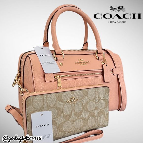Coach Handbags - AUTHENTICATED NWT Coach Rowan & Coach Long Zip Wallet in Faded Blush/Gold $648